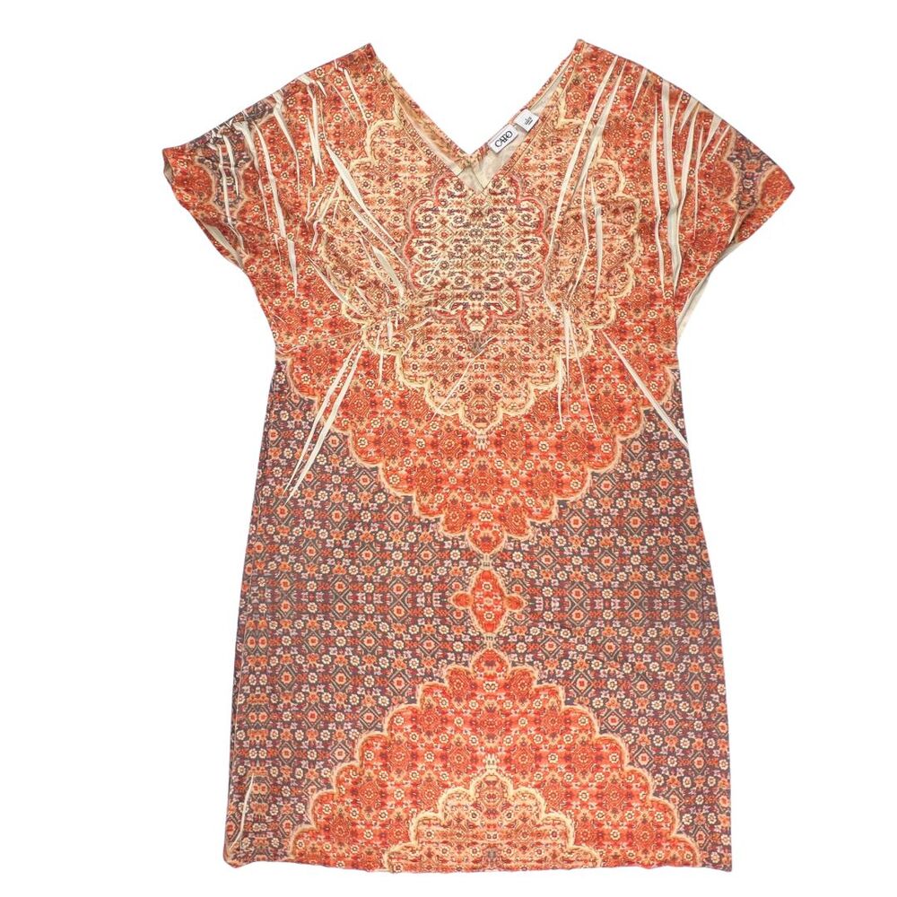 Cato Day Dress L Coral Cream Orange Floral Mandala Casual Festival Boho Dress - Picture 9 of 13